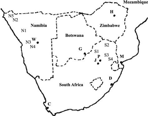 Map Of Southern Africa Showing International Borders Major Towns Are