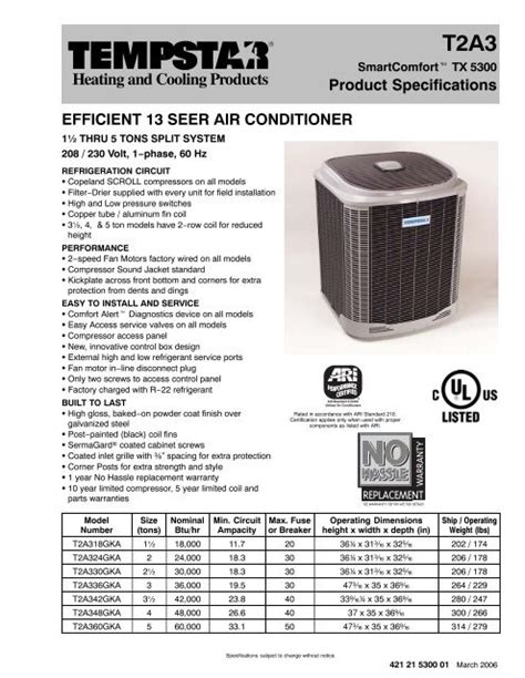 Efficient 13 Seer Air Conditioner Product Specifications