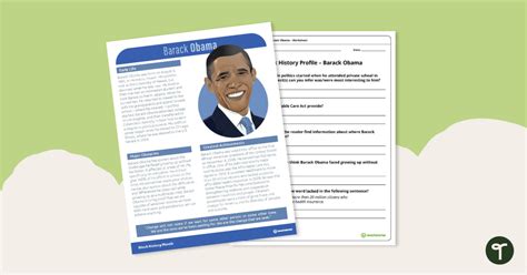 Black History Profile Barack Obama Comprehension Worksheet Teach