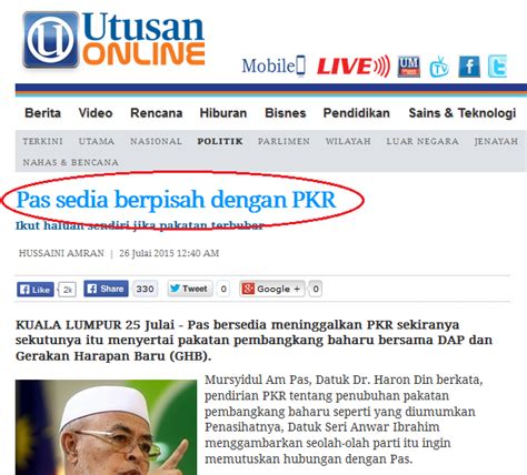 Gajah berak besar, kancil pun hendak berak besar. PAS sedia berpisah dengan PKR - Anak Sungai Derhaka