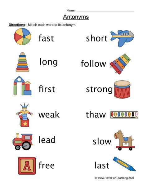 Antonyms For Second Grade