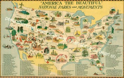 Vintage National Parks And Monuments Map Instant Digital Etsy