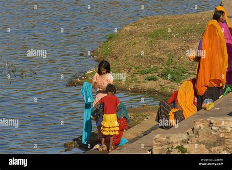 Group Of Females Bathing In The Sacred Pushkar Lake The Annual Pushkar Fair In Rajasthan India
