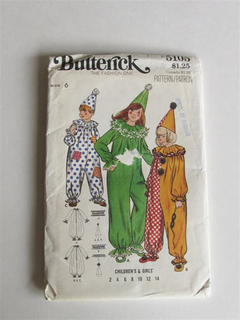 Vintage Butterick Pattern No 5105 Childs Clown Costume Uncut