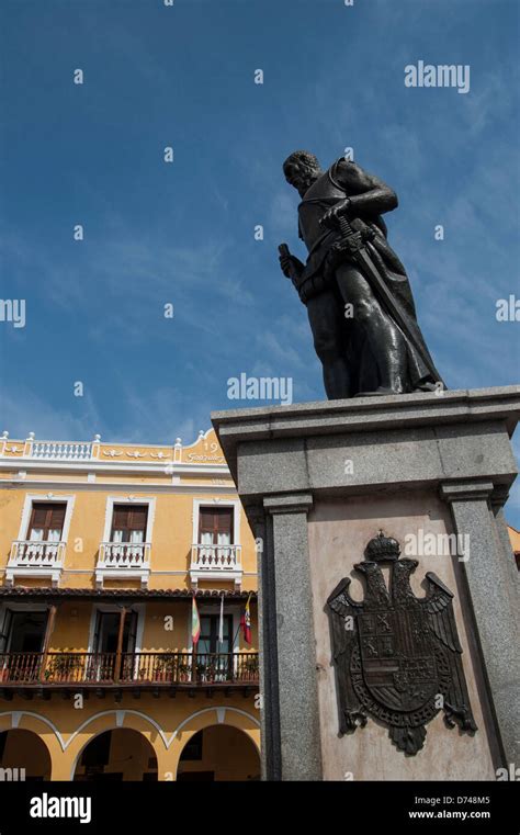 Statue Of Pedro De Heredia On Plaza De Los Coches Cartagena Colombia