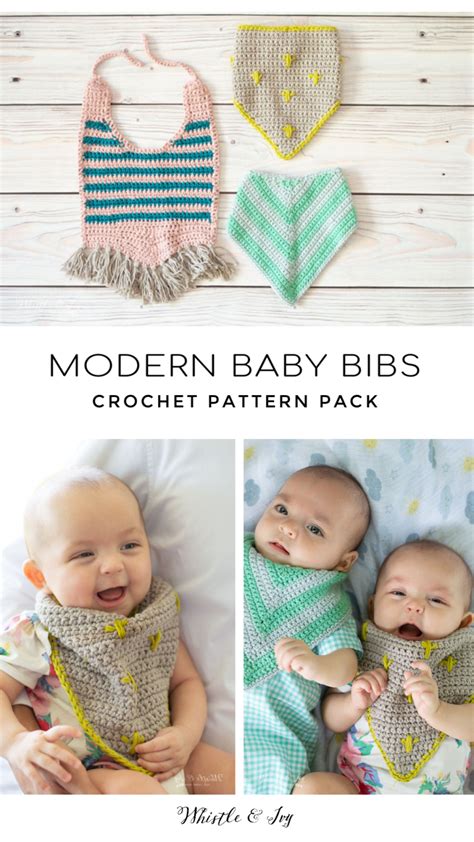 Modern Crochet Baby Bib Crochet Pattern Pack Whistle And Ivy