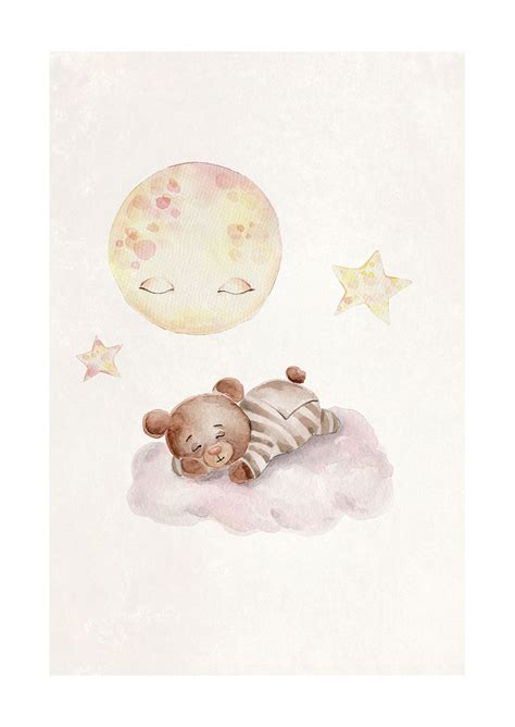 Teddy Sleeping On Cloud Poster Poster Painting For Kids Painting