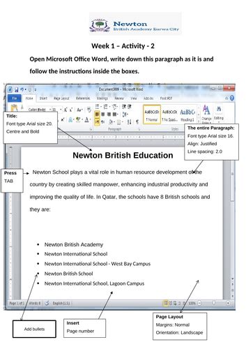 Microsoft Word Practical Activities Teaching Resources