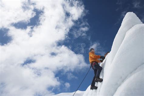 Mountain Climber Reaching Snowy Peak Stock Image Image Of South Boot