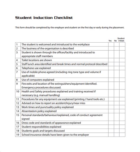 13 Sample Induction Checklist Template Free Pdf Word Format Images