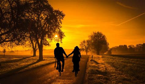 Couple Riding Bicycles Into Sunset Free Stock Photo By Mohamed Hassan