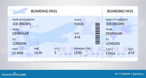Blue Boarding Pass Ticket Traveler Check Template With Aircraft Airplane Or Plane Silhouette On