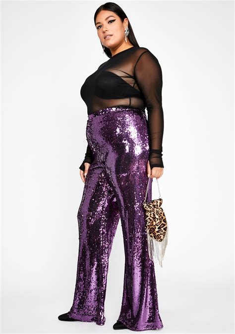 Plus Size Purple Sequin Flare Pants Dolls Kill