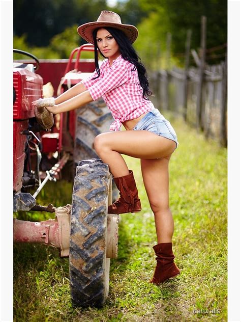 Sexy Farmer Girl In Hat Near The Tractor Kunstdruck Von Naturalis Redbubble