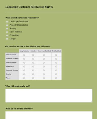 No matter which industry you're in, our customer satisfaction survey template can be customized to match your needs. Landscape Customer Satisfaction Survey Form Template | JotForm