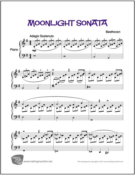 The sonata got its name when poet ludwig rellstab described the music as being 'like moonlight shining on a lake' in 1832. Moonlight Sonata (Beethoven) | Easy Piano Sheet Music (Digital Print)