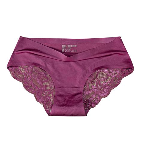 Womens Panties Breathable Ice Silk Texture Seamless Brief Briefs Panties Mid Waist Lace Ladies