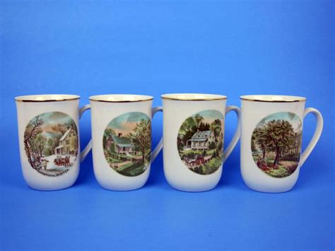 Currier And Ives 4 Season Coffee Mugs Set Of 4 Vintage 1970s Etsy