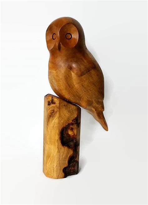 Hand Carved Owl Wood Carving Unique One Of A Kind Bird Art
