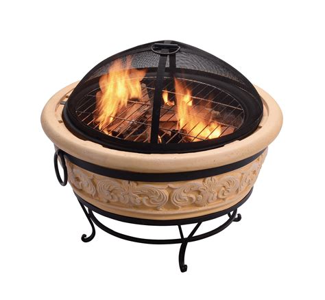 Peaktop Outdoor 27 Inch Round Intricate Design Wood Burning Fire Pit