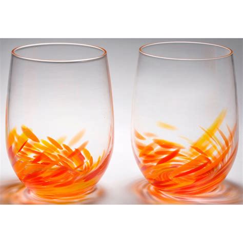 Vino Breve Glasses Shown In Red Orange Two Piece Set By The Furnace Glassworks Orange Drinking