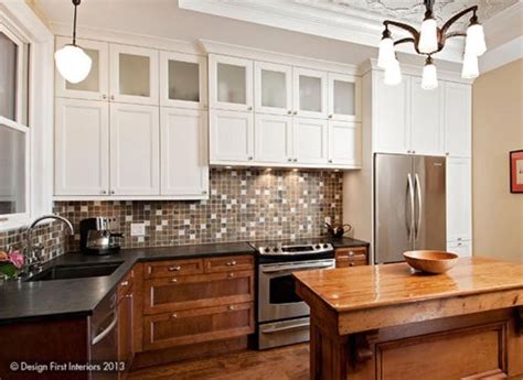 The two tone kitchen with grey cabinets and plaid wallpaper. Two-Tone Kitchen Cabinets to Inspire Your Next Redesign