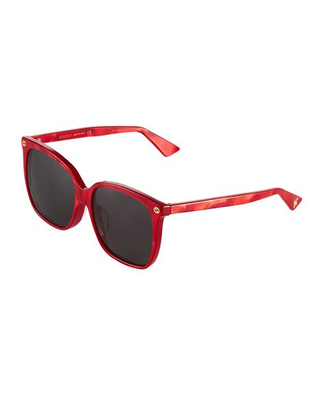 gucci oversized square acetate sunglasses in red lyst