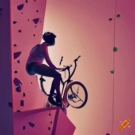Cyclist Climbing A Vertical Wall On Craiyon