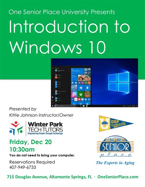 Introduction To Windows 10 One Senior Place