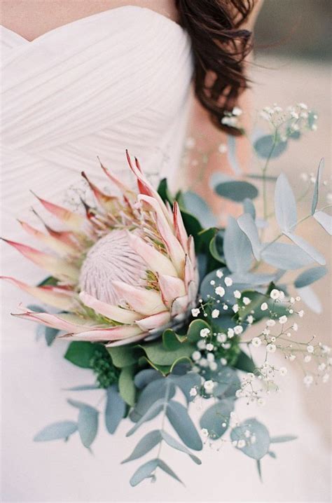 Exquisite Bridal Bouquet Arranged With King Protea White Gypsophila
