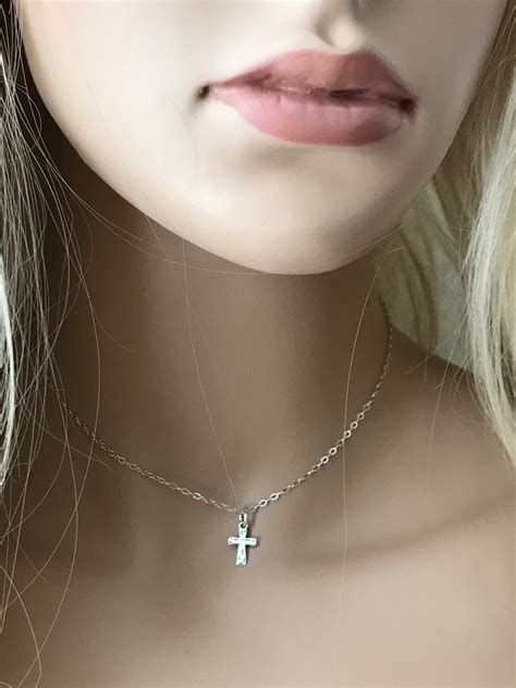 Sterling Silver Artisan Cross Choker Minimalist Petite Sterling Silver Necklace Hammered