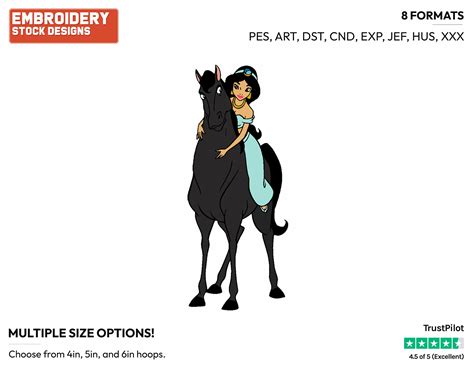 Jasmine Riding Horse Disneys Aladdin Embroidery Design In 4 Sizes