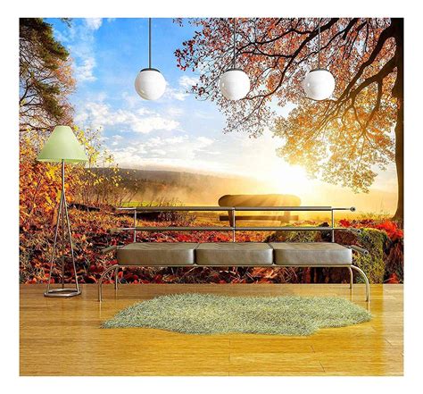 Wall26 Autumn Landscape With The Sun Warmly Illumining A Bench Under A