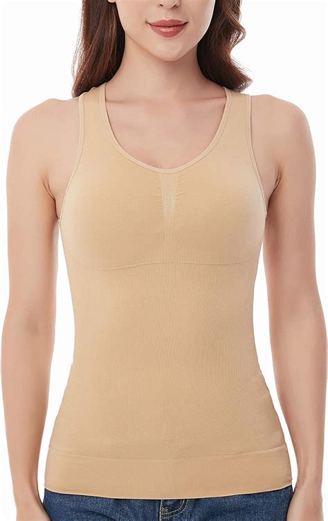 Womens Camisole With Built In Bra Tummy Control Cami Shapewear Seamless Compression Tank Tops