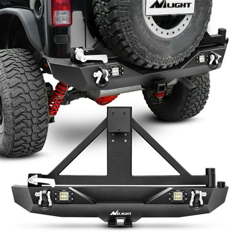 Nilight Jk 53a Rear Bumper And Spare Tire Rack And Hitch Receiver W2 Led