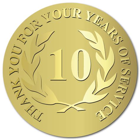 10 Years Of Service 2 Gold Foil Stamped And Embossed Award Labels