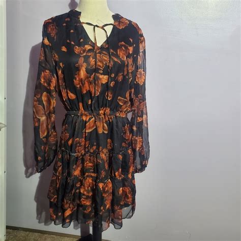 Sheilay Dresses Sheilay Brown Floral Chiffon Swing Mini Dress Size
