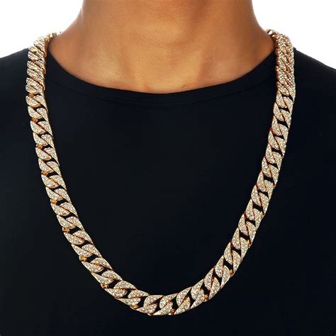 Miami Curb Cuban Chain Necklace For Men Gold Silver Hop Iced Out Paved