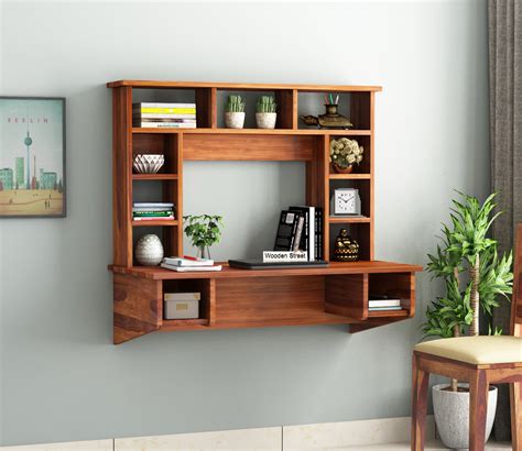 Buy Gordon Sheesham Wood Wall Mounted Study Table With Open Shelves