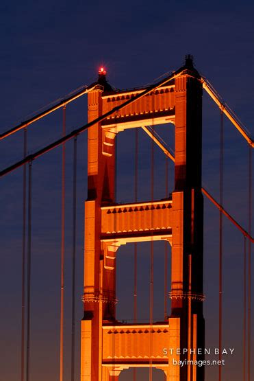 Photo Top Of The North Tower Of The Golden Gate Bridge At Night San
