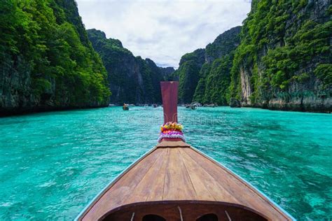 Traveling With Long Tail Boat On Fantastic Emerald Lagoon Sea At Koh
