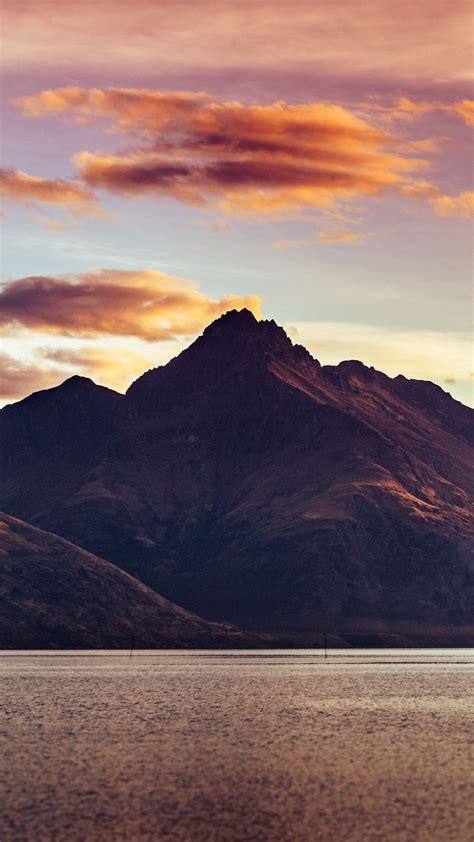 Download Wallpaper 938x1668 Mountain Lake Sunset Dusk Landscape