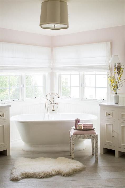 Hotter than a steaming bubble bath, this fully hot pink bathroom design amps up the fun factor even more with some hot pink bathroom accessories. Pink Master Bathroom with Corner Tub - Transitional - Bathroom