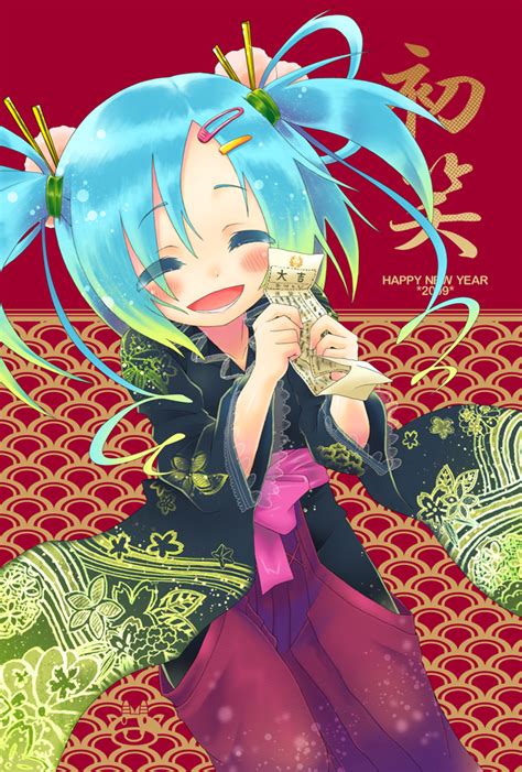 Safebooru Blue Hair Blush Closed Eyes Hair Ornament Hairclip Hakama Japanese Clothes Kimono