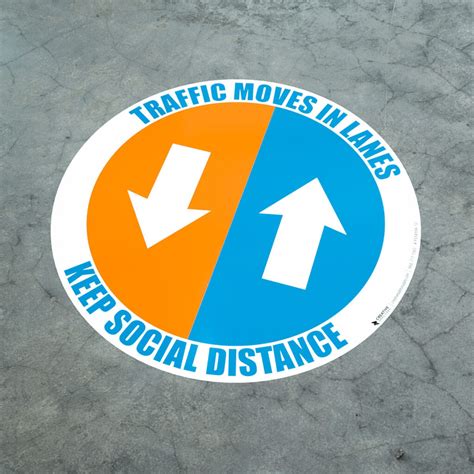 Traffic Moves In Lanes Keep Social Distance Floor Sign