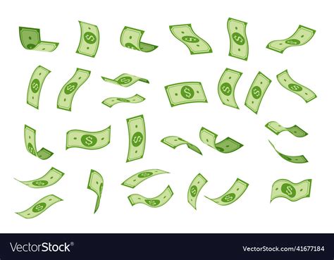 Flying Money Cartoon Falling Dollar Banknotes Vector Image