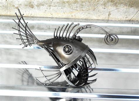 Art Metal Sculpture Angler Fish Steampunk Predatory Fish Image 2 Fish