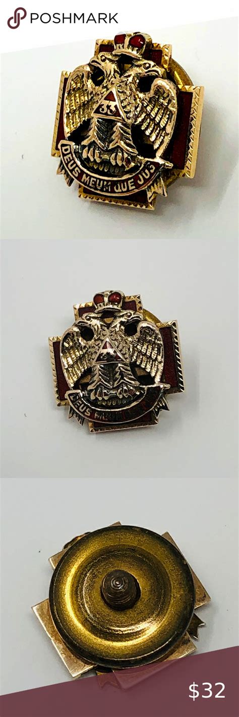Relisted Masonic Desi Meum Que Jus 14k Lapel Pin Screw Back Lapel Pins Lapel Gold Polish