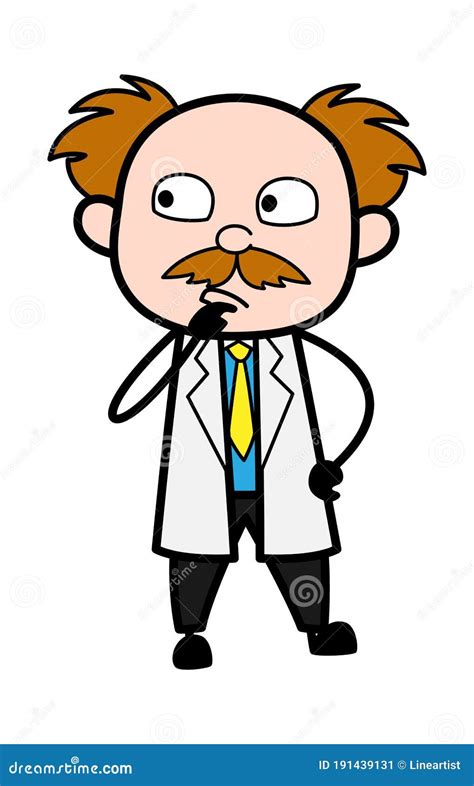 Cartoon Scientist Thinking Seriously Royalty Free Stock Photography