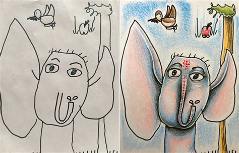 Through their lack of drawing skill or sometimes just their innocence children draw some of the funniest things. Creative Dad Colors His Kids' Drawings | Bored Panda
